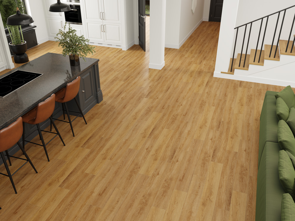 Кварцвиниловый SPC ламинат Cronafloor Grand Sequoia Дуб Медовый 1200×180×5 фото в интерьере